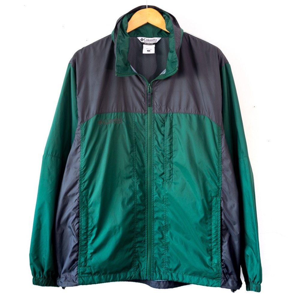Mens Columbia Green And Grey Full Zip Hooded Windbreaker Size Large
